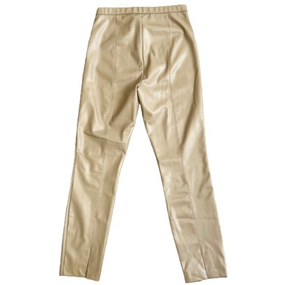 Zara Camel Faux Leather High Waist Pants M Neutral Workwear Fall Trend - Picture 6 of 10